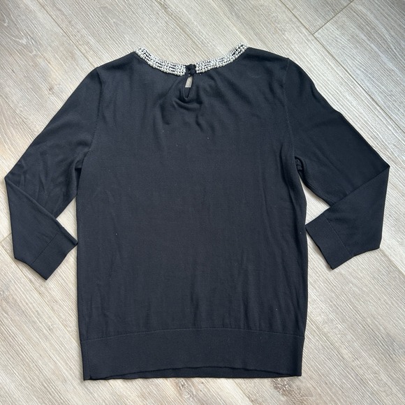 Talbots Pearl Embellished Crew Neck Black Sweater‎ Classy Preppy Old Money S - Picture 4 of 10